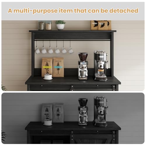 Farmhouse Coffee Bar Cabinet with Sliding Barn Door (31.5Inch / Grey)