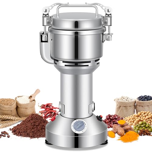 Grain Mill 300g Commercial Spice Grinder Electric 1200W Stainless Steel Pulverizer Dry Grinders for Grinding Wheat (300G)