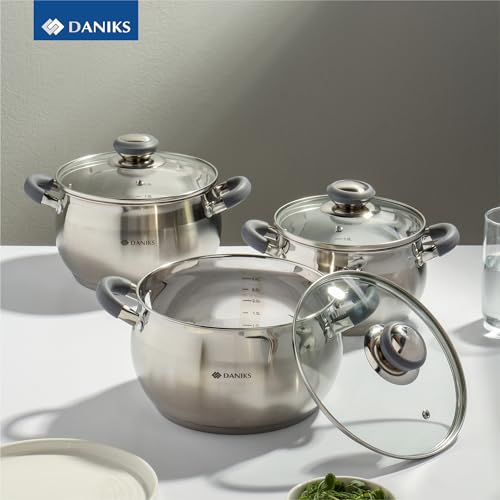 Modern 6 Piece Stainless Steel Cookware Set with Glass Lids (6-Piece Set)