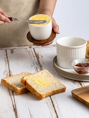 Butter Crock with Lid for Countertop (White / Stripe-3.94"dia)