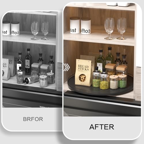 18 Inch Oak Lazy Susan Organizer with Black Metal Rail (Black / 18)