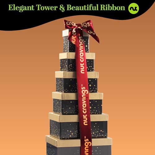 Dried Fruit & Mixed Nuts Black Gift Tower (2. Red Ribbon - 6 Tier Tower)