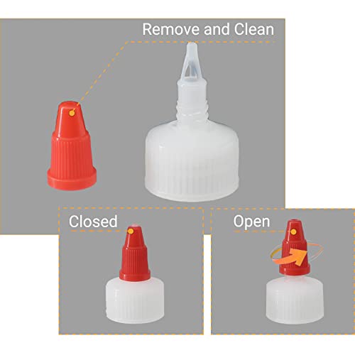 10 Pack 8 oz Graduated Plastic Squeeze Squirt Condiment Bottles ((6) 8 oz(10pack) Red Twist Cap)
