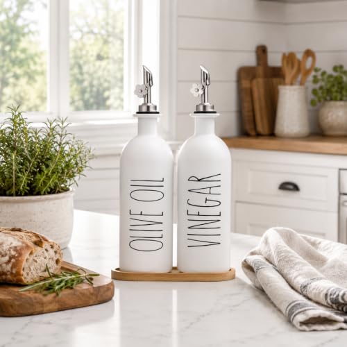 16oz Olive Oil Dispenser Bottles for Kitchen (White+Tray / 16 fl oz)