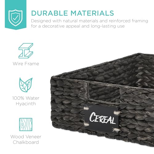 Set of 4 16x12in Large Water Hyacinth Pantry Baskets (12x16x5in / Black)