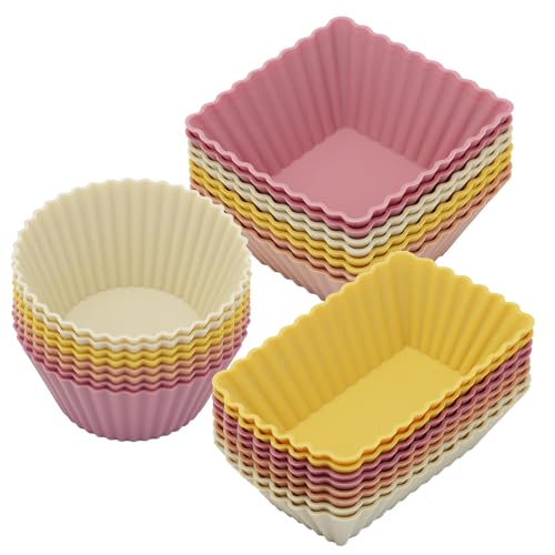 24Pack Silicone Muffin Baking Cups Cupcake Liners Lunch Box Bento Dividers (Orange Series / Regular Size)