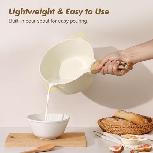 Ceramic Nonstick Sauce Pan with Lid (Ceramic White / 3 Quarts)