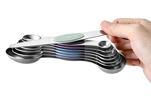 Stainless Steel 8 Magnetic Measuring Spoons Set (Winter Frost / 1-Pack)