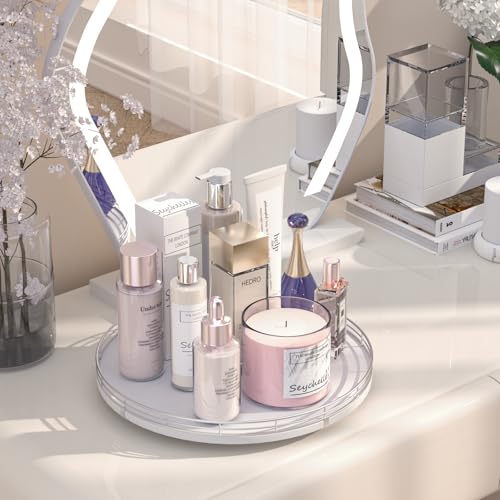 13 Inch Oak Lazy Susan Vanity Tray with Silver Metal Rail (Sliver White / 13)