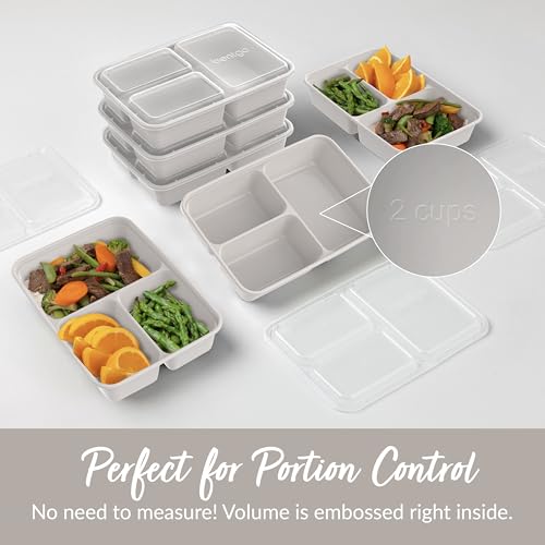 Prep 3 Compartment Meal Prep Containers with Lids (Stone Gray)