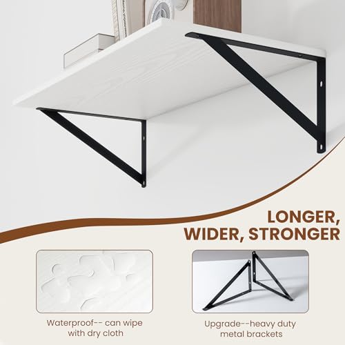 24W x 12D Deep Floating Shelves Set of 2 White (White With Black Metal Bracket / 24wx12dx5.8h)