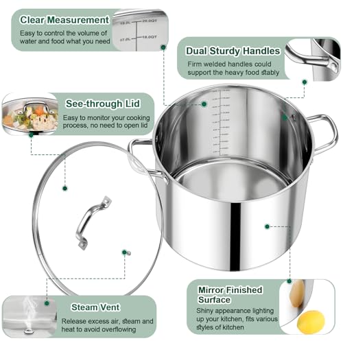 20 QT Stainless Steel Stock Pot with Lid (20 Quarts)