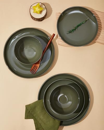 Stoneware Dinnerware Sets for 4 (Blackish Green / Set (12pcs))