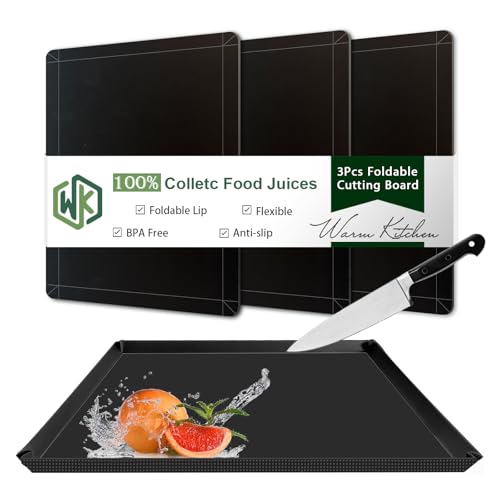 Flexible Plastic Cutting Boards Mats with Lip (Foldable - Black - 3)