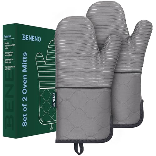 Heat Resistant 500°F Kitchen Oven Mitts 2 (Gray)