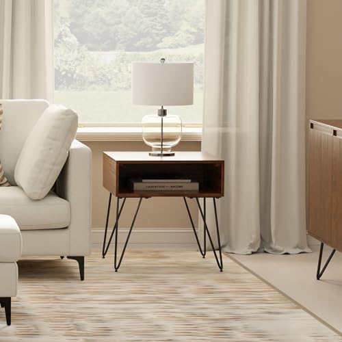 Hunter 22" Wide Metal Rectangular End Table in Walnut (End Table / 22 inch / Walnut Veneer)