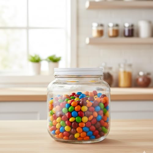 Half Gallon Glass Large Mason Jar Wide Mouth with Airtight Metal Lid (White Lid / 0.5 Gallon)