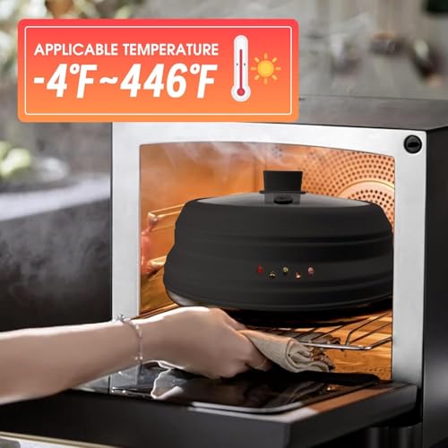 Microwave Splatter Cover Glass Microwave Cover for Food Collapsible Splatter Guard Lid with Silicone Handle for Pot Plate Bowl 9.8 Inch Black (Black / 9.8Inch)