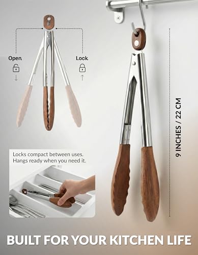 Walnut Wood Tongs for Cooking (9 Inch)