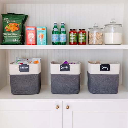 Storage Cubes 11 Inch Cotton Rope Woven Baskets for Organizing (Off White & Charcoal Gray)