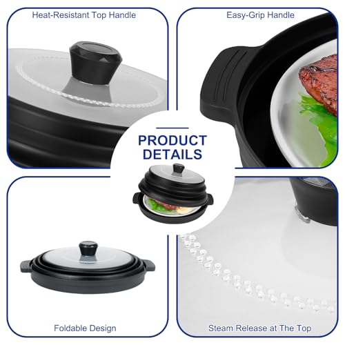 Microwave Splatter Cover for Food with Handle &Heat (Transparent)