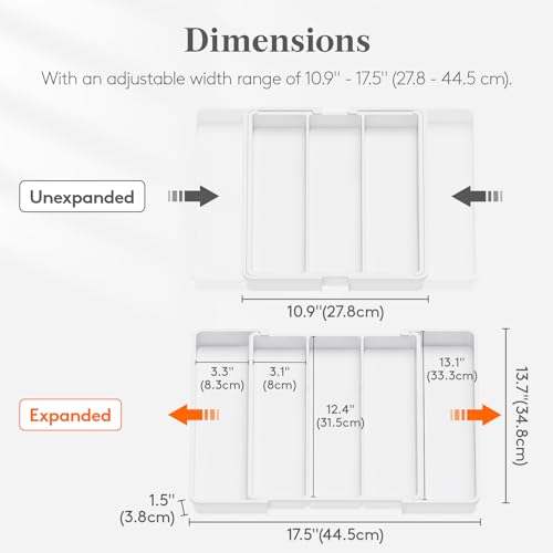 Utensil Organizer for Kitchen Drawers (White / Medium(11-18''W x 14''D))