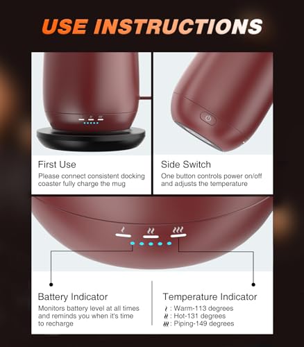 Self Heating Coffee Mug T2 (Burgundy / 16oz)