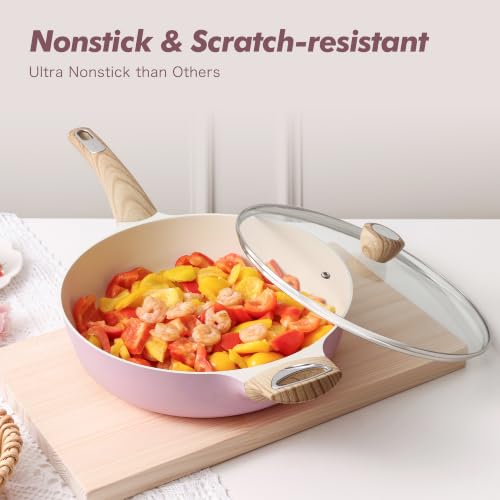 Ceramic Pots and Pans Set Nonstick (Ceramic Pink)