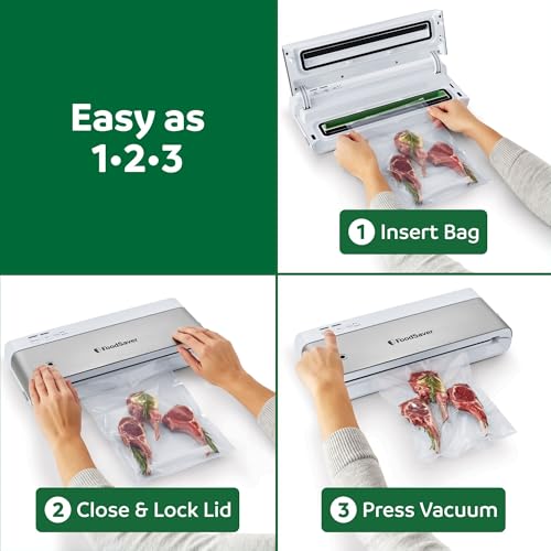 Compact Vacuum Sealer Machine with Airtight Bags and Roll (White)