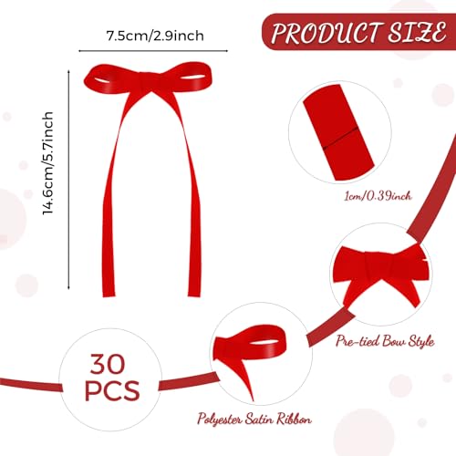 30 Pack Red Ribbon Bows for Cake Bow Cake Toppers (Red)