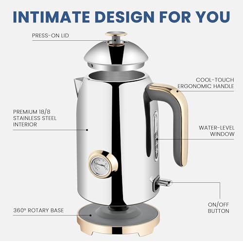57oz Electric Kettle with Thermometer (Glossy Silver)