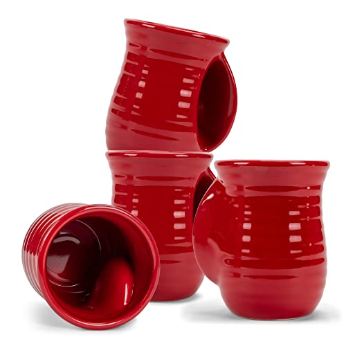 Ribbed 14 ounce Ceramic Stoneware Handwarmer Mugs Set of 4 (4 count / Red)