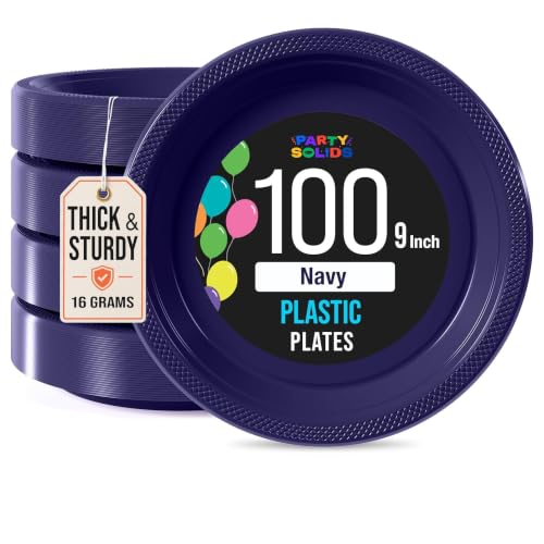 Party Solids Sturdy Navy Plastic Plates 9" Party Plates 100 Pcs (9 inch / Navy)