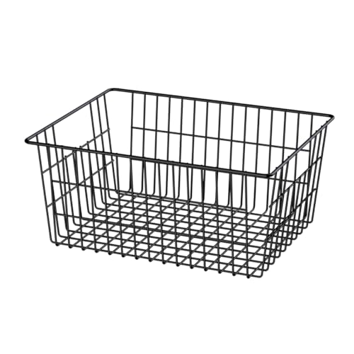 Freezer Baskets Metal Storage Organizer Bin Basket Wire Storage Basket for Kitchen Pantry Bathroom Large Metal Farmhouse Food Fruit Produce Organizer Bins (2-P / Black)