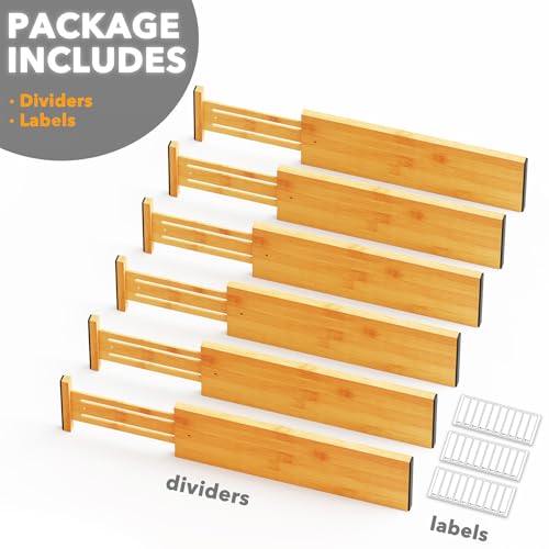Bamboo Dresser Drawer Dividers 6 Pack (4.65''H, 17''-22''L / NATURAL)
