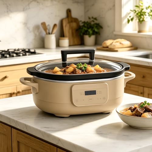 6 Quart Programmable Slow Cooker Removable Healthy Nonstick Pot (Brown)