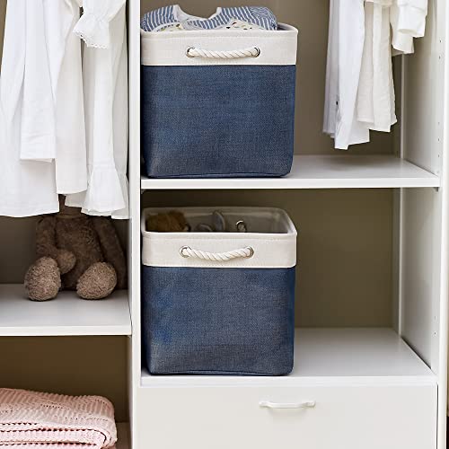 Organization and Storage Basket for Gifts Empty (White & Jean Blue / Large Cube-2 Pack)