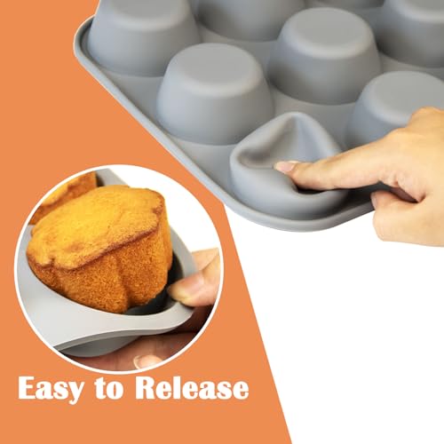 12 Cups Silicone Mini Muffin Pan Set (Set of 2--12 Cups (Grey+Grey))