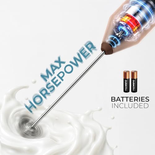 Powerful Milk Frother AA Batteries Included (Walnut Brown / Compact Frother + Batteries)