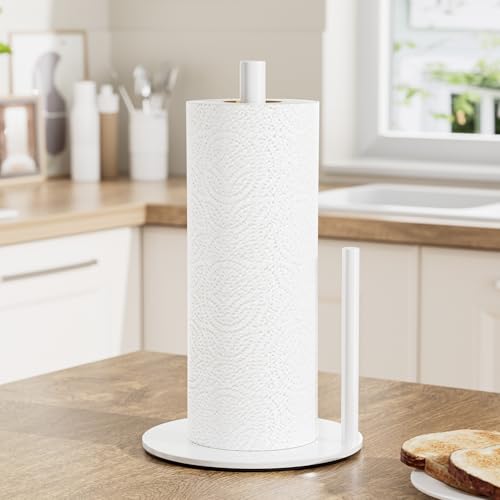 Paper Towel Holder White Stainless Steel Kitchen Countertop Roll Organizer