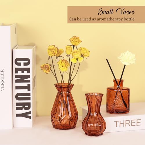Set of 36 Glass Bud Vases Small Flower Vases for Centerpieces (Dark Amber)