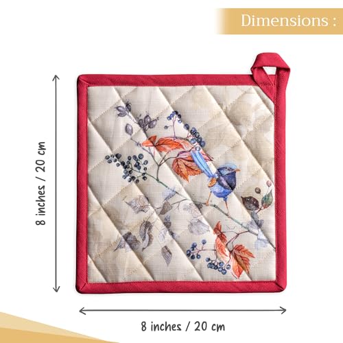 Pot Holders 100% Cotton Potholders (043 - Equinoxe - Beige / 8" x 8" (Pot Holder Pack of 2))