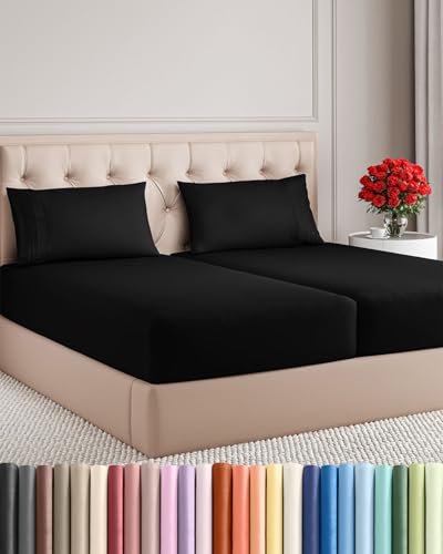 Split King Size 5 Piece Sheet Set (08 - Black / Split King Size)