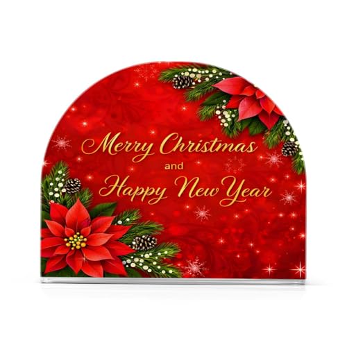 Christmas Fir Red Poinsettia Flowers Napkin Holder for Table Paper Napkins Holder Acrylic Tissue Dispenser Kitchen Dining Room Bathroom Party Car Decor (NH019 / 4.1x4.9x1.97in)