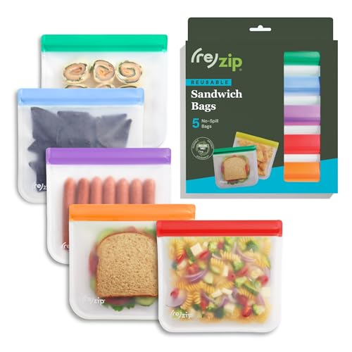 re) zip Reusable Sandwich Bags, Leakproof, 28 oz, 5-Pack, Jewel Tones (5 Pack / Jewel Tones)