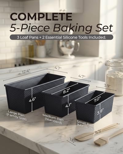 3 Piece Pullman Loaf Pan with Lid (Classic Black / 2.2LB+1LB+0.5LB)