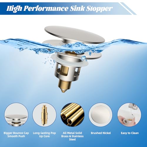 2 Pack All Metal Upgraded Bathroom Sink Stopper (Brushed Nickel)