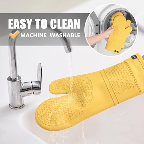 Silicone Oven Mitts and Pot Holders Sets (Yellow)
