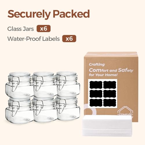 Square Small 17 oz Glass Jars with Airtight Lids 6 Pack Wide Mouth (17 fl oz x 6)