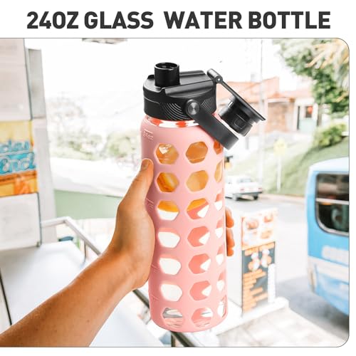 Glass Water Bottle (Pink / 24 Ounces)
